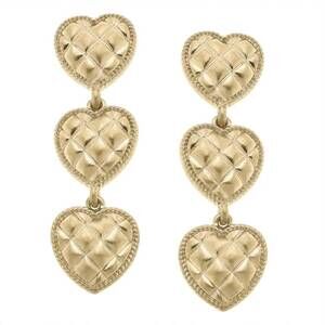 NEW CANVAS STYLE women's linked quilted heart statement earrings in gold